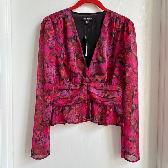 Steve Madden Pink Floral Blouse Medium NWT - Picture 1 of 8